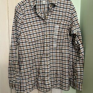 Duluth Trading Co Brown and Blue Flannel Shirt